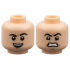 Minifigure, Head Dual Sided Black Eyebrows, Medium Nougat Dimples, Open Mouth Smile with Top Teeth and Raised Eyebrow / Scowl Pattern: {светло нуга}