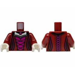 Torso Female Dress Bodice, Black Trim and Laces, Magenta Panel, White Neck Pattern / Dark Red Arms / White Hands: {нов тъмно червен}