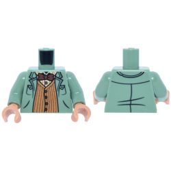 Torso Overcoat over Medium Nougat Striped Sweater Vest, Tan Plaid Shirt, and Reddish Brown Bow Tie Pattern / Sand Green Arms / Nougat Hands: {пясъчно зелен}