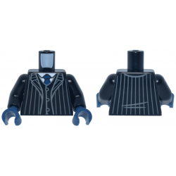 Torso Suit Jacket Open with Dark Bluish Gray Pinstripes over Vest with Buttons and White Shirt, Dark Blue Tie Pattern / Black Arms / Dark Blue Hands: {черен}