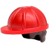 Minifigure, Hair Combo, Hat with Hair, Construction Helmet with Molded Dark Brown Short Curly Hair Pattern: {ярко червен}