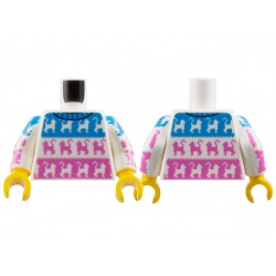 Torso Sweater with Black Collar and Cats on Dark Azure and Dark Pink Panels Pattern / White Arms with Cats on Dark Azure and Dark Pink Panels Pattern / Yellow Hands: {бял}