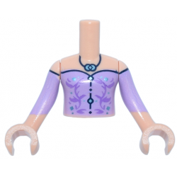 Torso Mini Doll Girl Lavender Off the Shoulder Top, Medium Lavender Filigree, Dark Blue Trim and Necklace, Metallic Light Blue Pendant Pattern, Light Nougat Arms with Hands with Lavender Sleeves: {светло нуга}