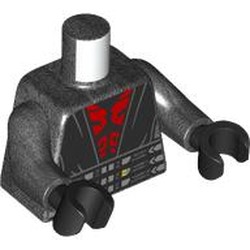 Torso SW Black Sith Robe, Red Chest, Wide Belt with Silver and Yellow Shapes, Pouch on Back Pattern / Pearl Dark Gray Arms / Black Hands: {титаниево метален}