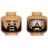 Minifigure, Head Dual Sided Black Eyebrows, Scar, Dark Brown Moustache, Full Beard, Scared Open Mouth with Teeth Parted / Open Mouth Smile, Metallic Pink and Gold Sunglasses Pattern: {умерен тан}