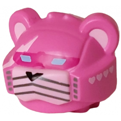 Minifigure, Head, Modified Robot with Ears with Molded Bright Pink Muzzle, Lightning Bolt and Inner Ears and Printed Hearts, Magenta Visor, Bright Light Blue Lenses, Black Nose, Pearl Dark Gray Squares and Whiskers Pattern: {ярко пурпурен}
