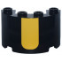 Cylinder Half 2 x 4 x 2 with 1 x 2 Cutout with Yellow Rectangle with Rounded Lower Edge Pattern: {черен}