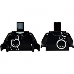 Torso Hoodie with White Drawstrings and Round Faces with Eyes, Light Aqua Neck Pattern / Black Arms / Black Hands: {черен}
