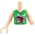 Torso Mini Doll Girl Bright Green Sleeveless Top with Black Buttons, Medium Nougat and Tan Reindeer with Red Santa Hat on White Background Pattern, Light Nougat Arm Left, Light Nougat Arm with Hand Right: {светло нуга}