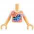 Torso Mini Doll Girl Coral Top with Bright Light Blue Raccoon with Santa Hat over White T-Shirt Pattern, Medium Tan Arms with Hands with White Short Sleeves: {умерен тан}