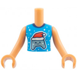 Torso Mini Doll Girl Dark Azure Sleeveless Top with Dark Blue Collar, White Snowflakes, Metallic Light Blue Game Controller with Santa Hat Pattern, Nougat Arms with Hands: {нуга}