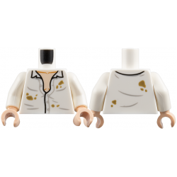 Torso Button Up Shirt Partially Open, Light Bluish Gray Creases, Dark Tan Dirt Stains, Light Nougat Chest Pattern / White Arms / Light Nougat Hands: {бял}