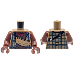 Torso Plaid Shirt Open with Blue Lines, Shoulder Bag with Black Strap, Reddish Brown Undershirt and Dark Red Scarf Pattern / Reddish Brown Arms / Reddish Brown Hands: {пясъчно жълт}
