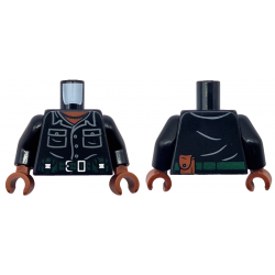 Torso Shirt, Dark Bluish Gray Pockets and Buttons, Dark Green Belt with Silver Buckle, Pouch, Reddish Brown Neck, Pearl Necklace Pattern / Black Arms / Reddish Brown Hands: {черен}