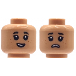 Minifigure, Head Dual Sided Child Black Eyebrows, Single Eyelashes, Dark Orange Freckles, Open Mouth Smile / Frown Pattern: {нуга}
