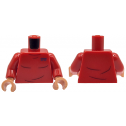 Torso Crew Neck Shirt with Dark Red Creases and Blue Name Tag Pattern / Red Arms / Nougat Hands: {ярко червен}