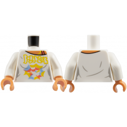 Torso Female Shirt with Yellow, Coral, and Bright Light Blue Markings, Nougat Neck and Shoulder with Strap Pattern / White Arms / Nougat Hands: {бял}
