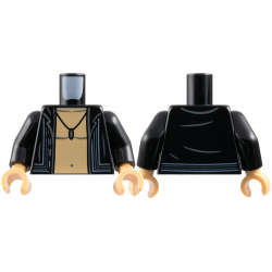 Torso Shirt Open with Sand Blue Lines, Medium Tan Bare Chest, Dark Bluish Gray Muscles Outline, Pendant Necklace Pattern / Black Arms / Medium Tan Hands: {черен}