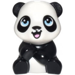 Panda, Mini Doll Style, Baby Cub, Sitting with Molded White Head and Body and Printed Black Nose and Eye Patches and Bright Light Blue Eyes, Open Mouth with Bright Pink Tongue Pattern (Friends BaoBao): {черен}