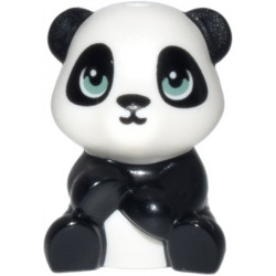 Panda, Mini Doll Style, Baby Cub, Sitting with Molded White Head and Body and Printed Black Nose and Eye Patches and Sand Green Eyes Pattern (Friends Qui Qui): {черен}