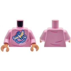 Torso Female Shirt with Blue, Yellow and White Bird, Rainbow, and Writing, Dark Pink Creases Pattern / Bright Pink Arms / Nougat Hands: {светло пурпурен}