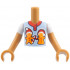 Torso Mini Doll Boy Bright Light Blue Shirt, Red Collar, Black Buttons, Orange Gingerbread Men with Santa Hats Pattern, Medium Nougat Arms with Hands with White Short Sleeves: {умерен нуга}