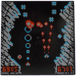Tile 6 x 6 with Bottom Tubes with Screen with Pixelated Light Bluish Gray, Medium Azure and Red Arcade Game, '6985' and '6781' Pattern: {черен}