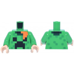 Torso Pixelated Holiday Sweater with Black Creeper Face, Green Dots, Dark Green Collar, Orange Hair Pattern / Bright Green Arms / Light Nougat Hands: {ярко зелен}
