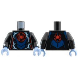 Torso Red Spider in Circle, Metallic Light Blue and White Electricity, Dark Blue Armor Panels Pattern / Black Arms with Metallic Light Blue and White Electricity Pattern / Bright Light Blue Hands: {черен}