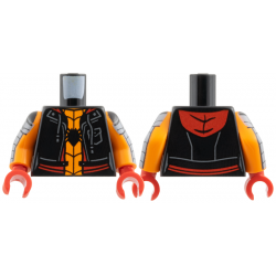 Torso Hoodie Vest with Pocket and Drawstrings, Red Trim and Hood, Orange Shirt, Black Spider and Webbing Pattern / Orange Arms with Dark Bluish Gray Armor and Black Webbing Pattern / Red Hands: {черен}