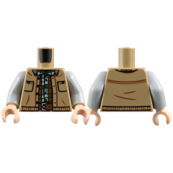 Torso Vest Open with Pockets, Reddish Brown, Dark Bluish Gray, Light Bluish Gray and Dark Green Plaid Shirt, Belt with Silver Buckle Pattern / Light Bluish Gray Arms / Light Nougat Hands: {пясъчно жълт}