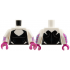 Torso Female Black Bodysuit with Deep V Neck and Dark Blue Dots, Dark Bluish Gray Sides Pattern / White Arms with Medium Azure Webbing on Magenta Background Pattern / Magenta Hands: {бял}
