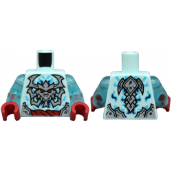 Torso Silver Armor Plates, Dragon Skull with Horns and Red Eyes, Rope Belt, Medium Azure and Dark Blue Swirls Pattern / Trans-Light Blue Arms / Red Hands: {аквамарин}