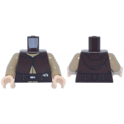 Torso SW Jedi Robe with Long Hood, Belt with Silver Buckles and Dark Tan Undershirt Pattern / Dark Tan Arms / Light Nougat Hands: {тъмно кафяв}