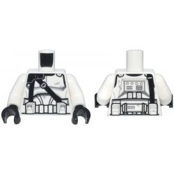 Torso SW Armor Clone Trooper, Black Pauldron with Diagonal Straps and Detailed Belt Pattern / White Arms / Black Hands: {бял}