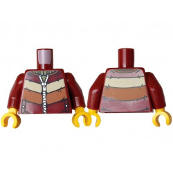 Torso Jacket with Dark Orange and Tan Stripes, Pockets, Silver Buttons and Zipper over Olive Green Sweater Pattern / Dark Red Arms / Yellow Hands: {нов тъмно червен}