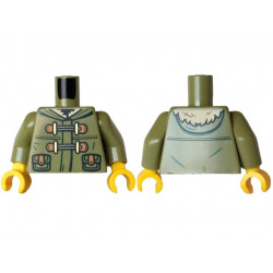 Torso Jacket with Hood, Tan Fur, Dark Green Trim, Pockets with Medium Nougat Leather Straps, Laces, Gold Toggle Buttons Pattern / Olive Green Arms / Yellow Hands: {маслинено зелен}