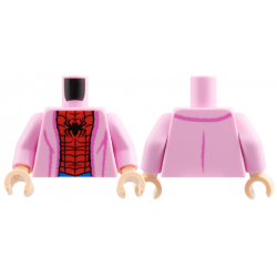 Torso Bathrobe with Dark Pink Hem and Creases, Red and Blue Spider-Man Costume, Black Spider and Webbing Pattern / Bright Pink Arms / Light Nougat Hands: {светло пурпурен}