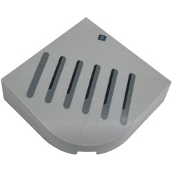 Brick, Round Corner 4 x 4 x 1 Curved Slope Top with Dark Blue Capital Letter B and Dark Bluish Gray and Black Speaker Vents Pattern: {умерено каменно сив}