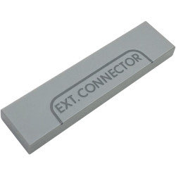 Tile 1 x 4 with Dark Bluish Gray 'EXT. CONNECTOR' and Outline Pattern: {умерено каменно сив}