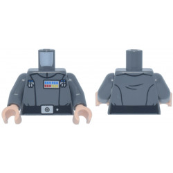 Torso SW Imperial Officer 21, Black Belt with Silver Buckle and Dot, Blue, Red and Yellow Rank Badge, 4 Code Cylinders, Folds on Back Pattern (Grand Moff Tarkin) / Dark Bluish Gray Arms / Light Nougat Hands: {тъмно каменно сив}