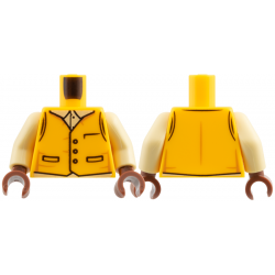 Torso Vest with Black Outline Buttons and Pockets, Tan Shirt Collar Pattern / Tan Arms / Reddish Brown Hands: {огнено жълто-оранжев}
