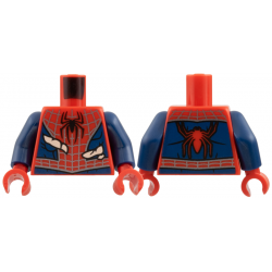 Torso Spider-Man Costume, Black Spider, Silver Webbing, Dark Blue Side Panels, Light Nougat Skin Behind Tears Pattern / Dark Blue Arms / Red Hands: {ярко червен}