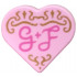 Tile, Round 1 x 1 Heart with Gold Filigree and Dark Pink Script 'G + F' Pattern: {светло пурпурен}