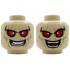 Minifigure, Head Dual Sided Alien with Red Eyes, White Glints, Dark Tan Wrinkles, Clenched Teeth / Open Mouth Grin Pattern: {тухлено жълт}