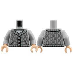 Torso Cardigan Sweater over White Shirt, Reddish Brown Buttons, Dark Bluish Gray Knit Cable Pattern / Light Bluish Gray Arms / Light Nougat Hands: {умерено каменно сив}