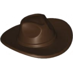 Minifigure, Headgear Hat, Very Wide Brim, Outback Style (Fedora): {тъмно кафяв}