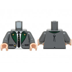 Torso Suit Jacket Open with Pockets and Gold Buttons, Dark Green Lapels, White Shirt, Black Tie Pattern / Dark Bluish Gray Arms / Light Nougat Hands: {тъмно каменно сив}