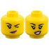 Minifigure, Head Dual Sided Female, Black Eyebrows, Metallic Pink Lips, Lopsided Grin and Wink Left / Open Smile with Teeth Pattern: {ярко жълт}