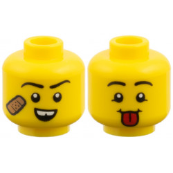 Minifigure, Head Dual Sided, Black Eyebrows, Medium Nougat Bandage and Gap in Teeth / Red Tongue Pattern: {ярко жълт}